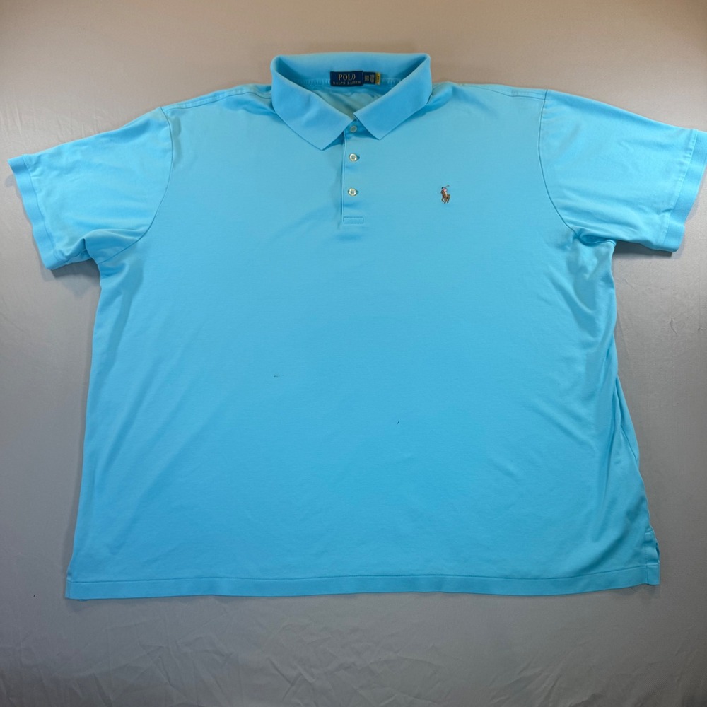 Polo Ralph Lauren Mens 3XB Blue Pima Cotton Short Sleeve Polo Shirt‎ Pony Logo